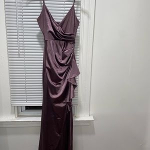Purple Formal Ruched Ruffle Satin Dress